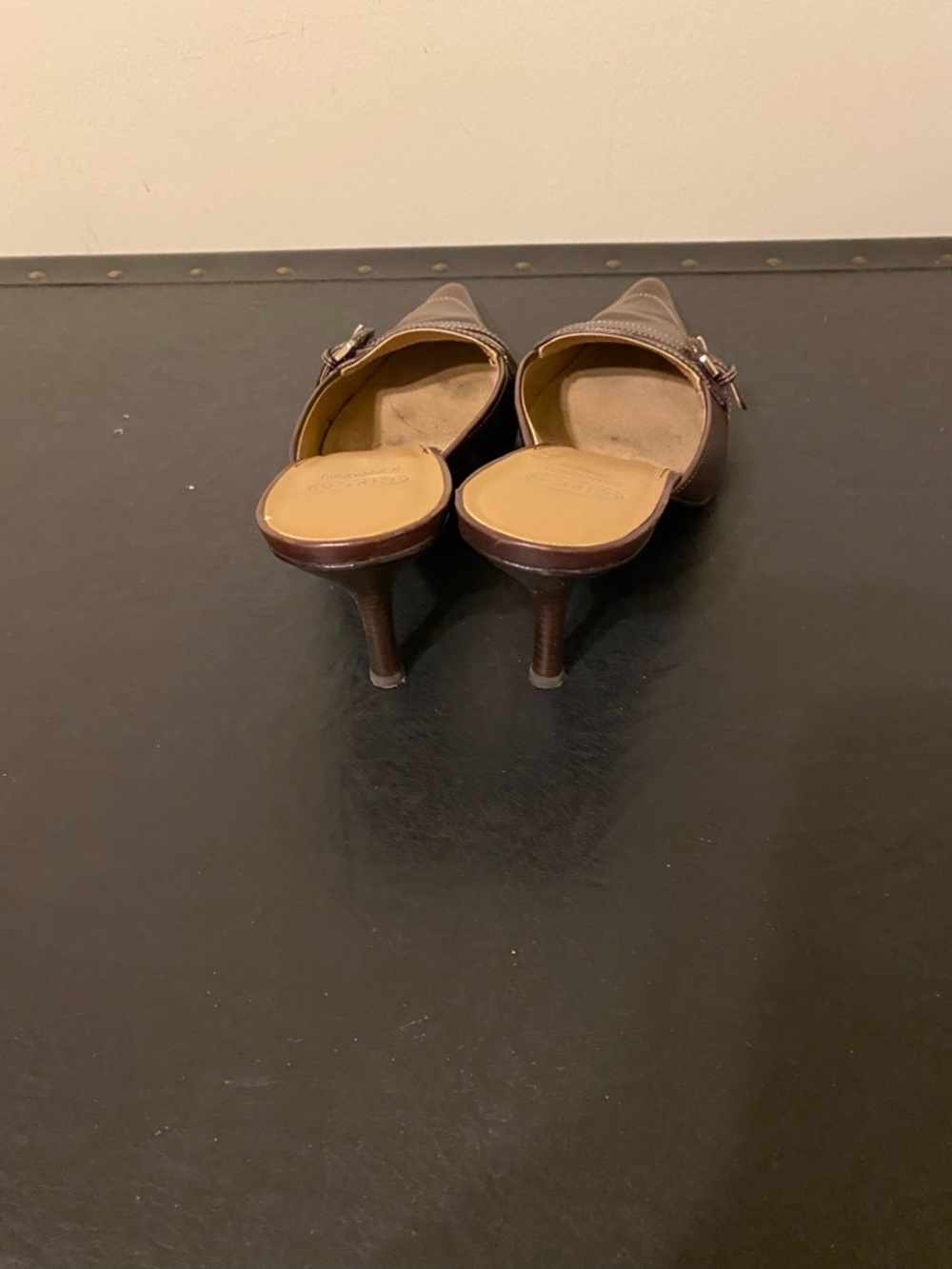 Joan & David Brown Pointed-Toe Buckle Mules Slip-on 3” Heels - Picture 5 of 8